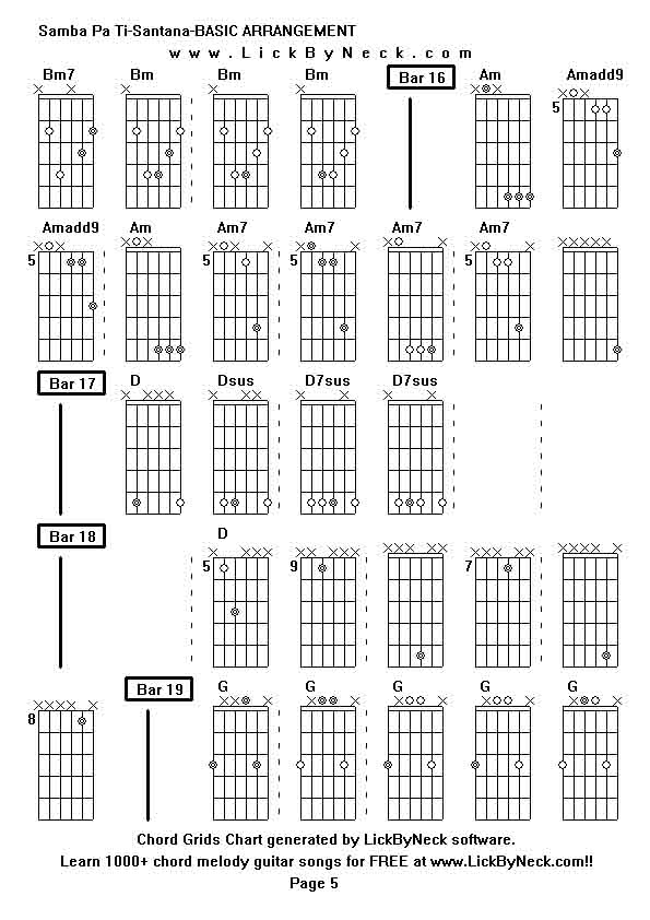 Chord Grids Chart of chord melody fingerstyle guitar song-Samba Pa Ti-Santana-BASIC ARRANGEMENT,generated by LickByNeck software.